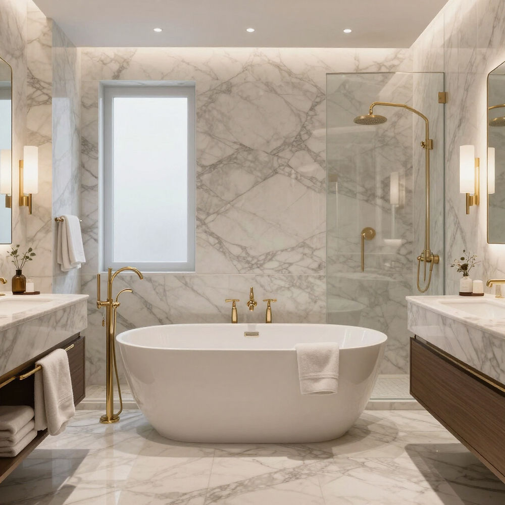 Luxurious custom home bathroom with freestanding tub