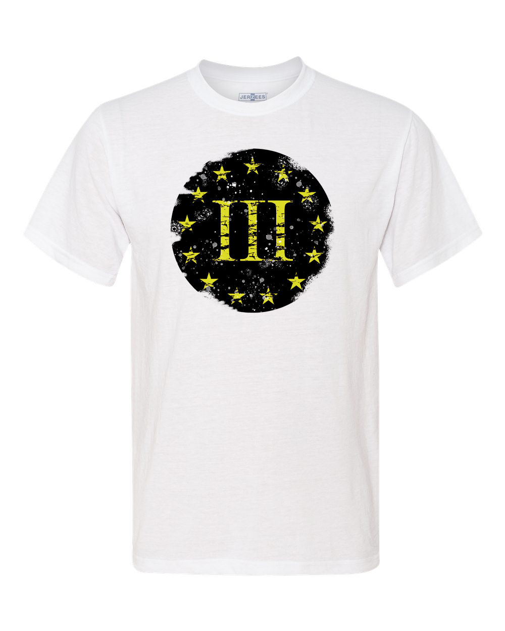 201226.7 III Black Circle Emblem Distress Yellow Print