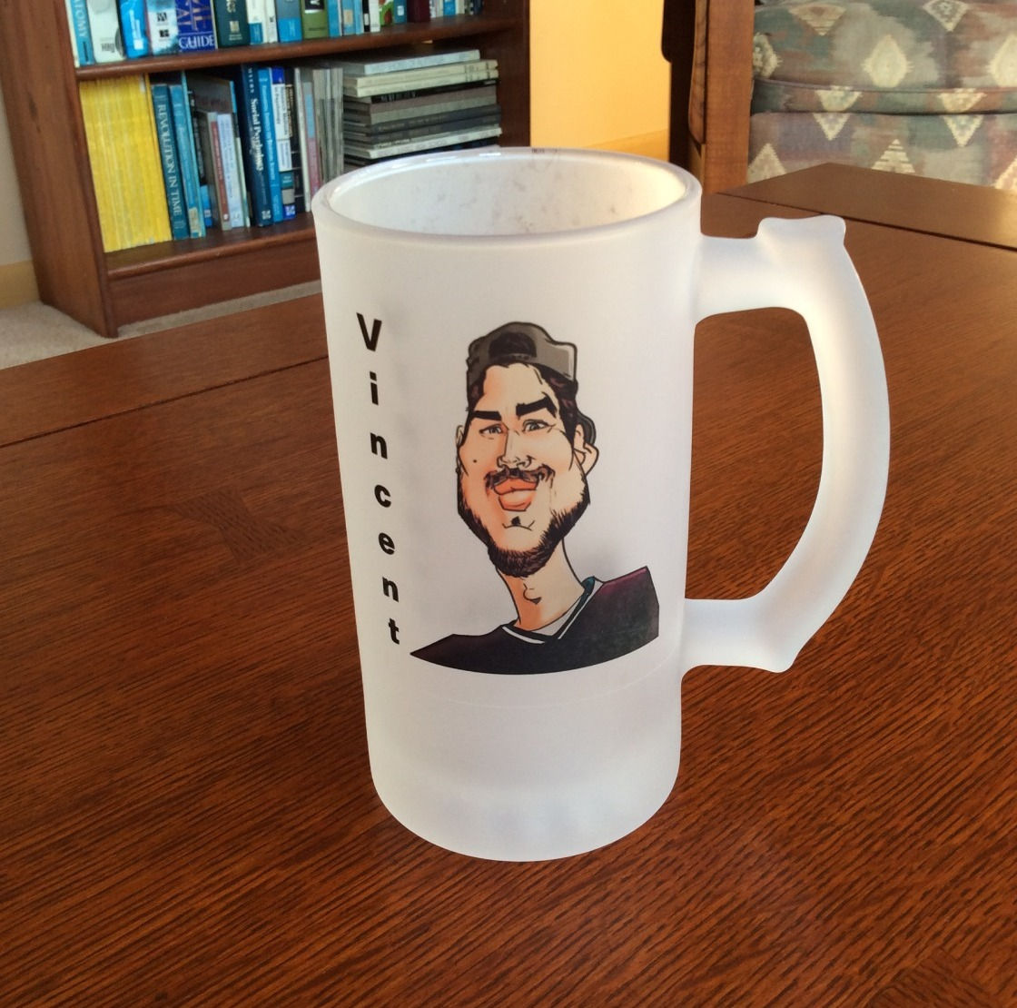 Color Caricature on a Frosted Glass Stein w/Name