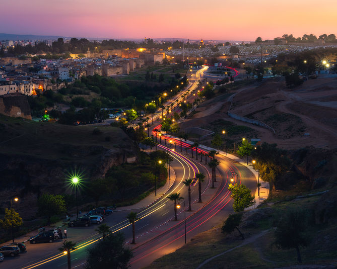 Fez or Fes in Morocco at sunset