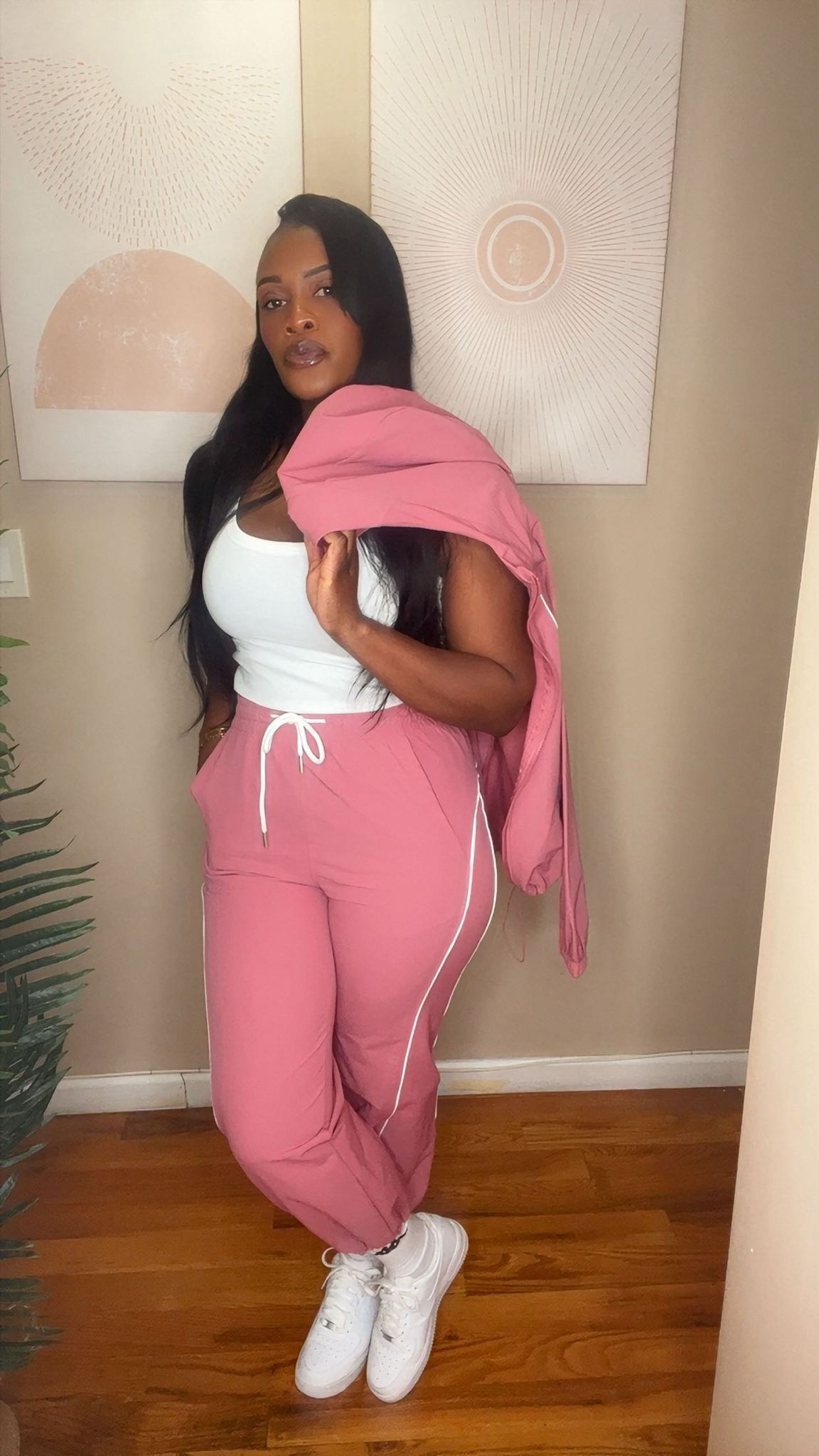 Women’s Stripe Pink Zipper  Set 