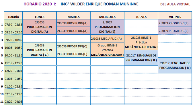 Horario de las actividades académicas en modo virtual