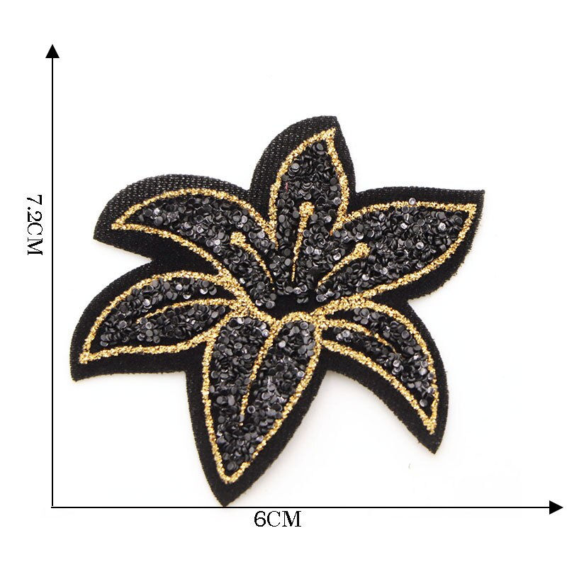 الصورة المصغرة: 5pcs/Lot 6cm Glitter Black Flower Patch