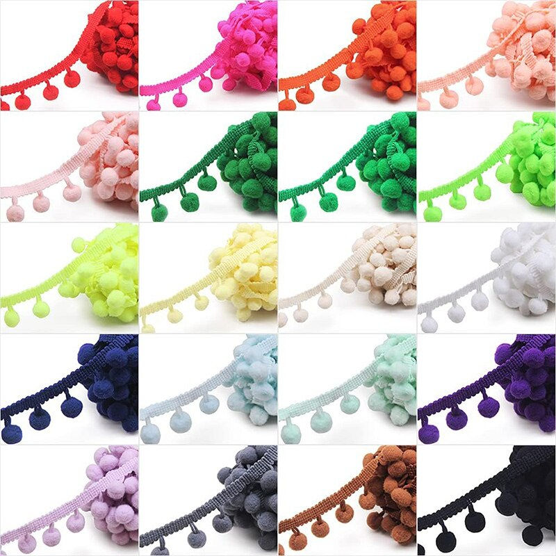 الصورة المصغرة: 20Yards Pom Pom Lace Trim Ball Ribbon Pompom Fringe Trim Ribbon Sewing Lace