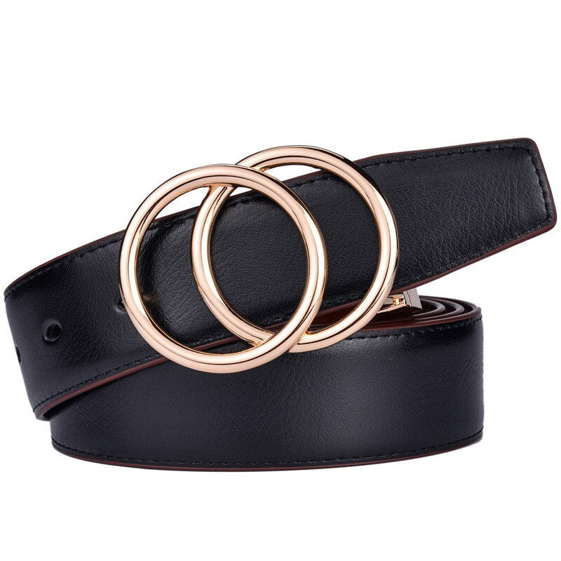Thumbnail: Beltox Women Reversible Leather Belt 2 in 1 Rotated 2 Rings Gold
