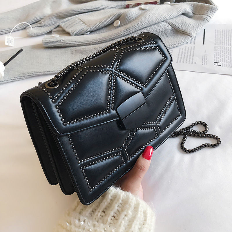 الصورة المصغرة: Lady Chain PU Leather Hand Bag Shoulder Bags Rivet Women Ladies Purse