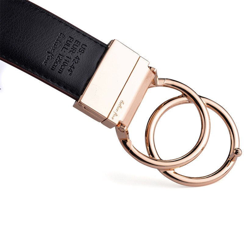 Thumbnail: Beltox Women Reversible Leather Belt 2 in 1 Rotated 2 Rings Gold