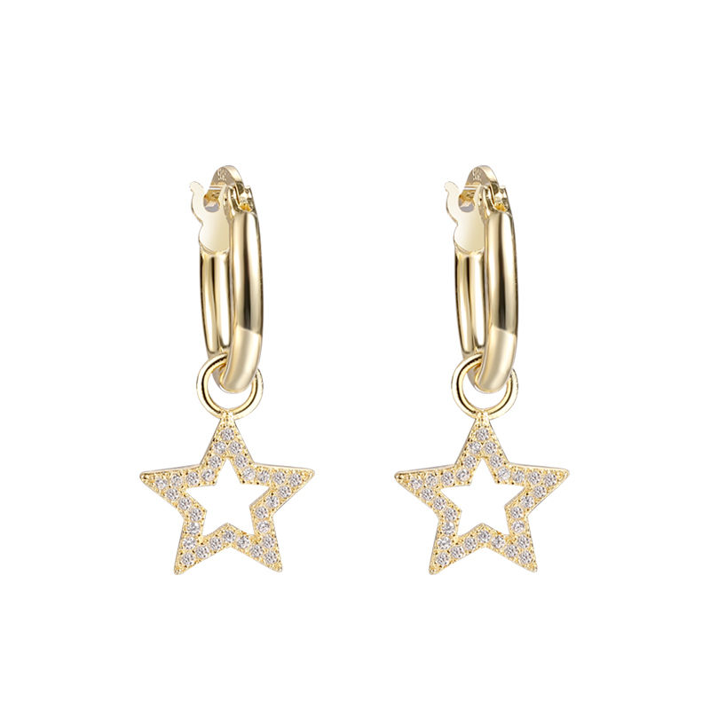 الصورة المصغرة: Trendy Earrings Silver 925 18K Sun Pattern Drop Rhombus Gold Plated