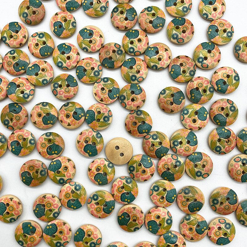 الصورة المصغرة: 30pcs 15mm a Variety of Styles of Mixed Wood Buttons Round Button