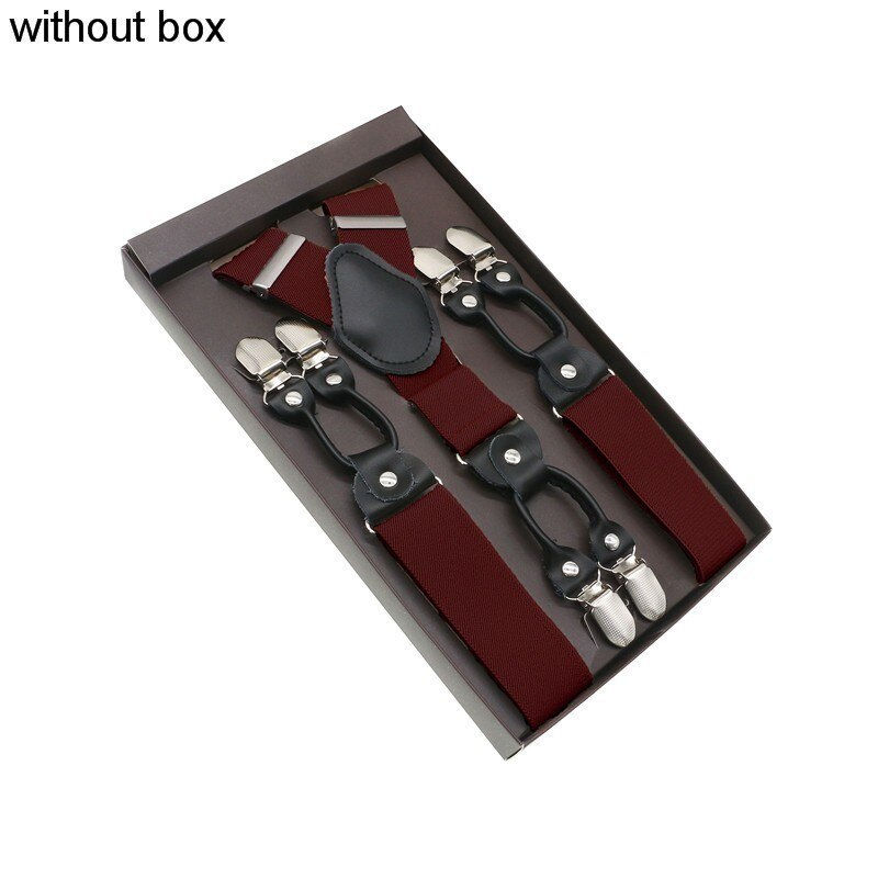 Thumbnail: Black Real Leather 6 Clips Suspenders Braces Vintage Casual Suspensorio Tirante