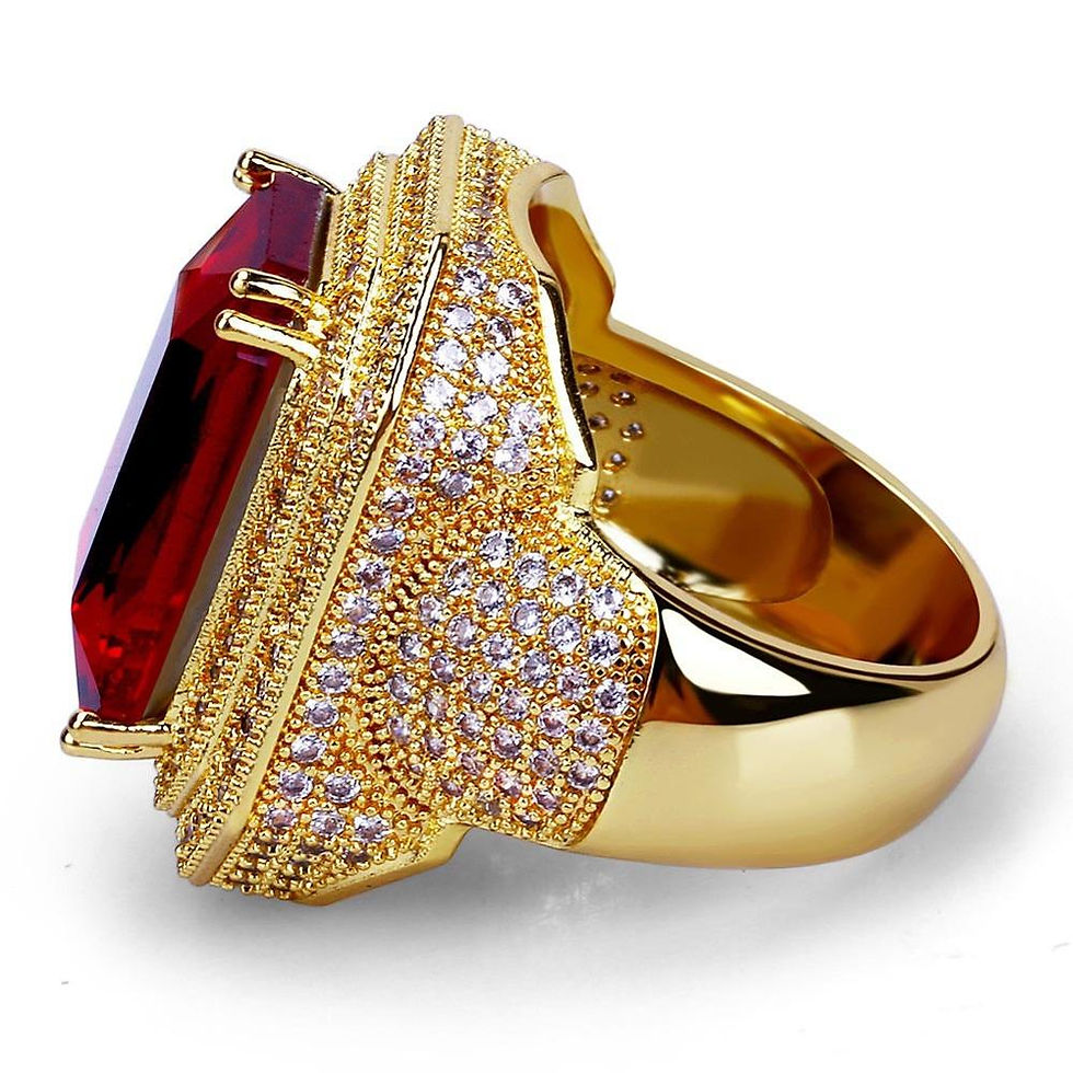 Thumbnail: Big Red Stone Red Ruby Stone Prong Paved Gold Ring Iced Out 18k Gold Plated