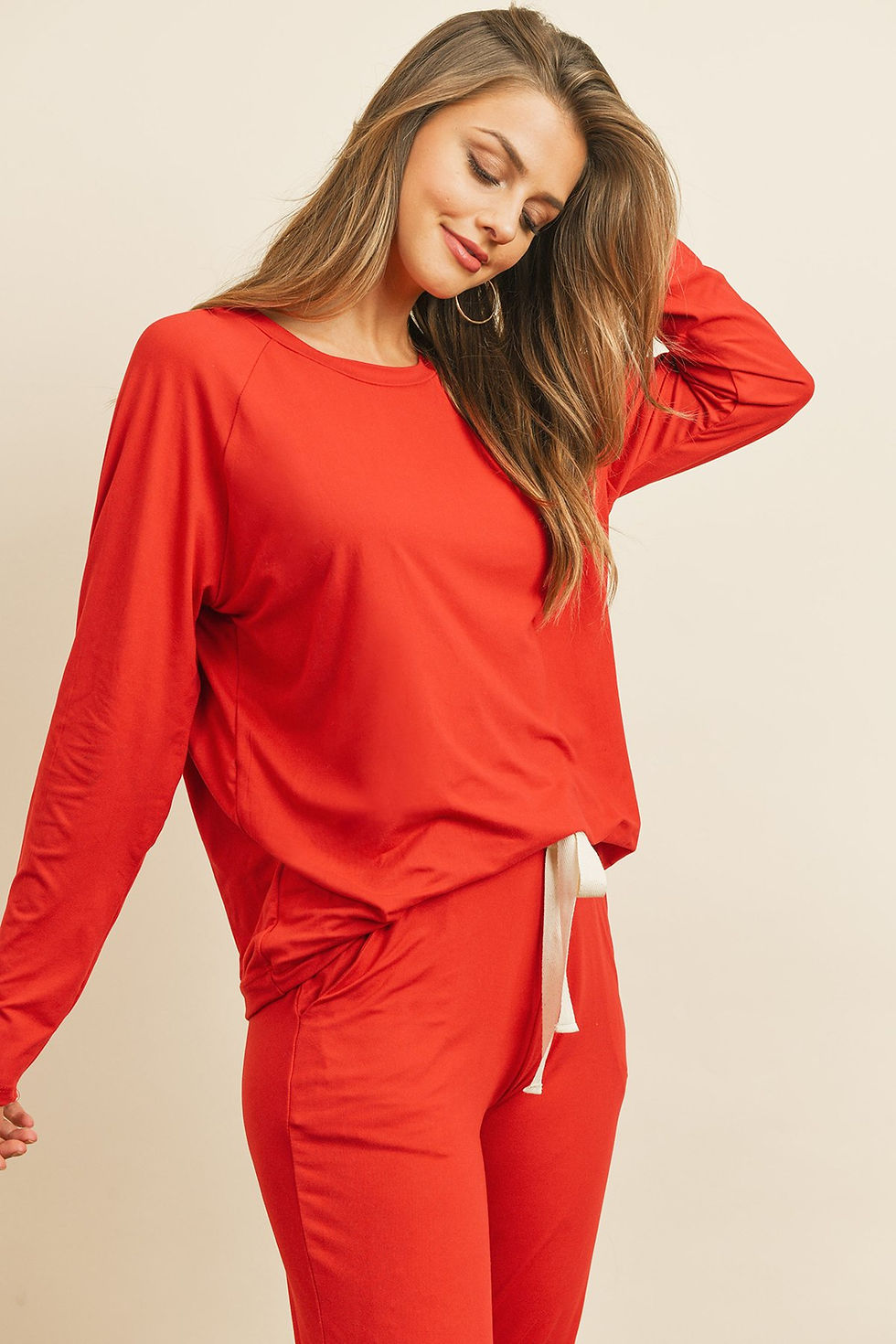 Thumbnail: Solid Brushed Top and Jogger Set With Self Tie