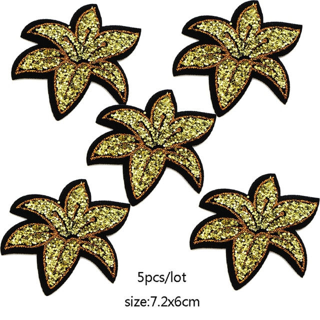 الصورة المصغرة: 5pcs/Lot 6cm Glitter Black Flower Patch