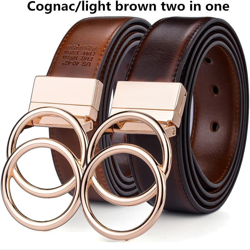 Thumbnail: Beltox Women Reversible Leather Belt 2 in 1 Rotated 2 Rings Gold