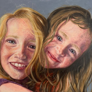 Child portrait, portrait painting, Irish art, Irish Portrait Artist, realism, siblings, sisters.