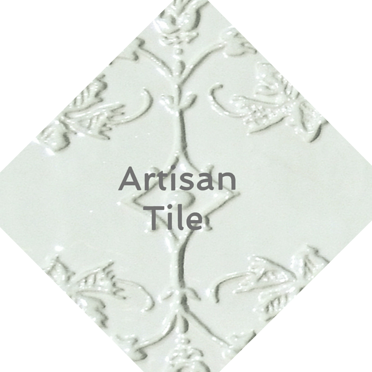 Large Handmade Tile in white with raised floral pattern