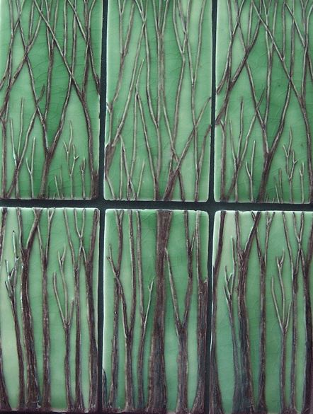 Trees mural green background handmade tile