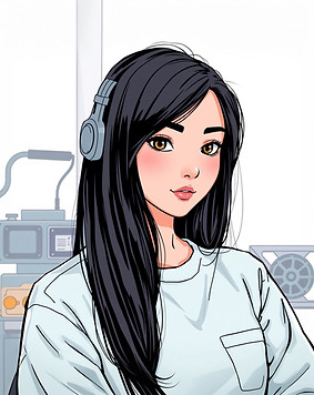 A mechanical engineering student, with black long straight hair, and brown eyes, in pink c