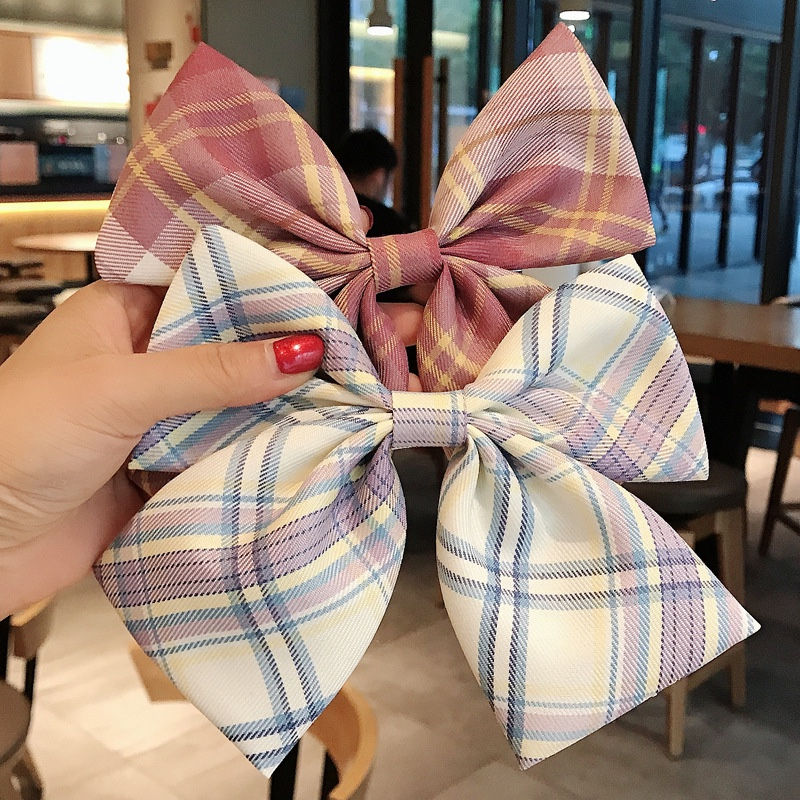縮圖：Big Plaid Bow Decor Hair Clip