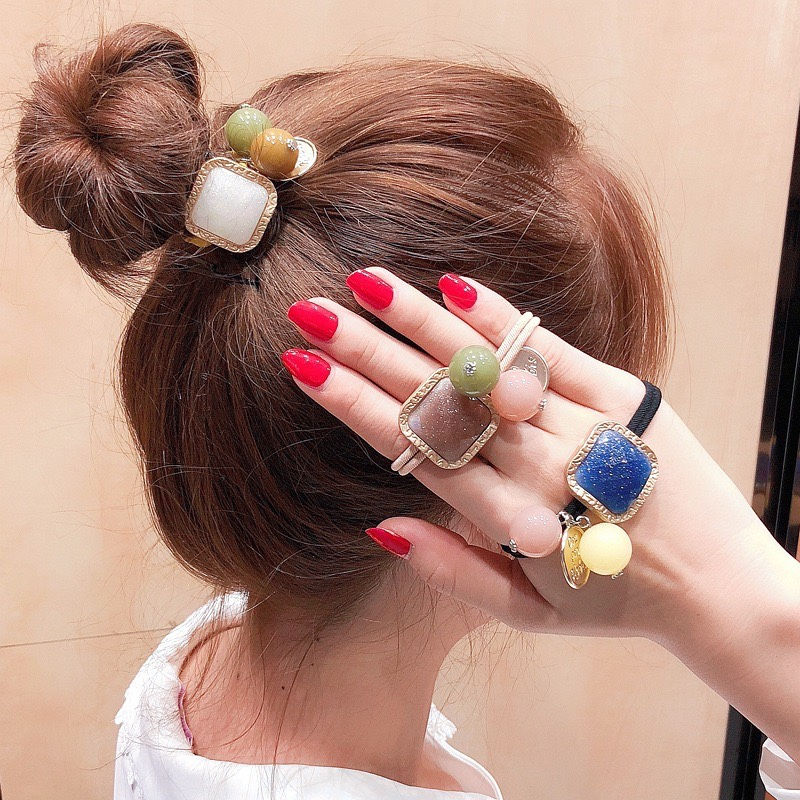 縮圖：2Pcs Bead Decor Hair Tie