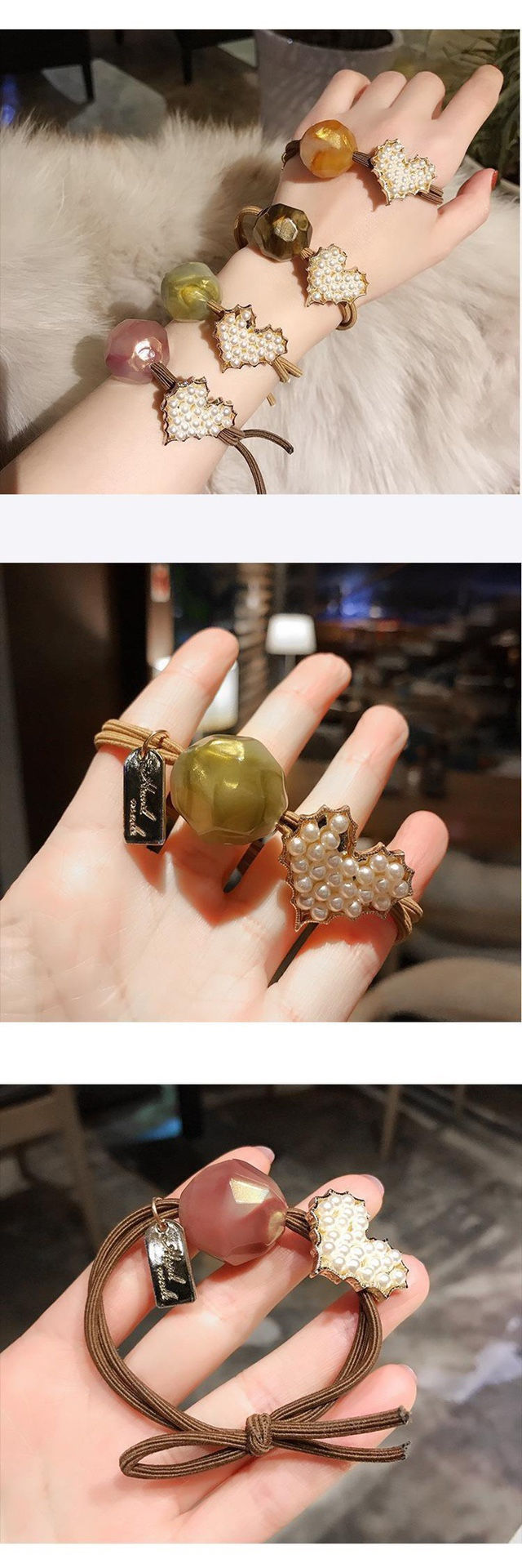 縮圖：2Pcs Bead Decor Hair Tie