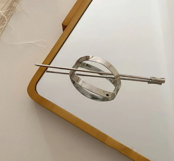 縮圖：Minimalist gold Hair Clip, brass hair clip, round barrette, hair pin, gold hair