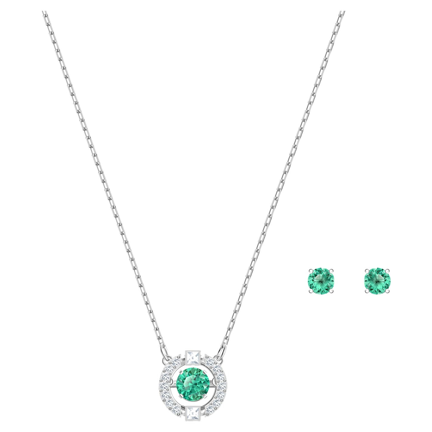 SWAROVSKI SPARKLING DANCE SET, GREEN, RHODIUM PLATED
