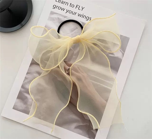 縮圖：Long Bow Silk Bead Decor Hair Tie
