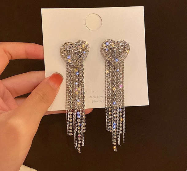 縮圖：Silver Crystal Heart Earrings, Chandelier Earrings, Drop Earrings, Dangle Earrin