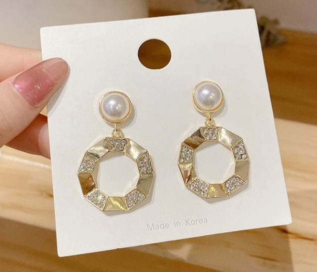 Silver Post Pearl Zircon Hoop Earrings