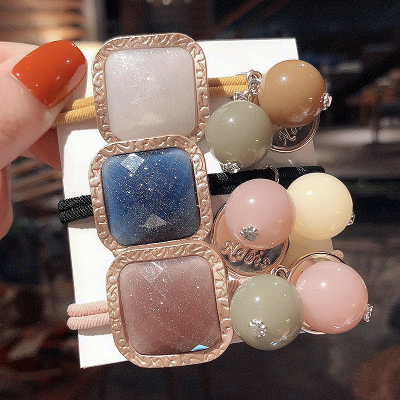 縮圖：2Pcs Bead Decor Hair Tie