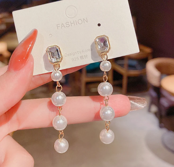 縮圖：Gold Pearl Earrings, Long Dangle Drop Earrings, Dangle Earrings, Long Tassel Ful