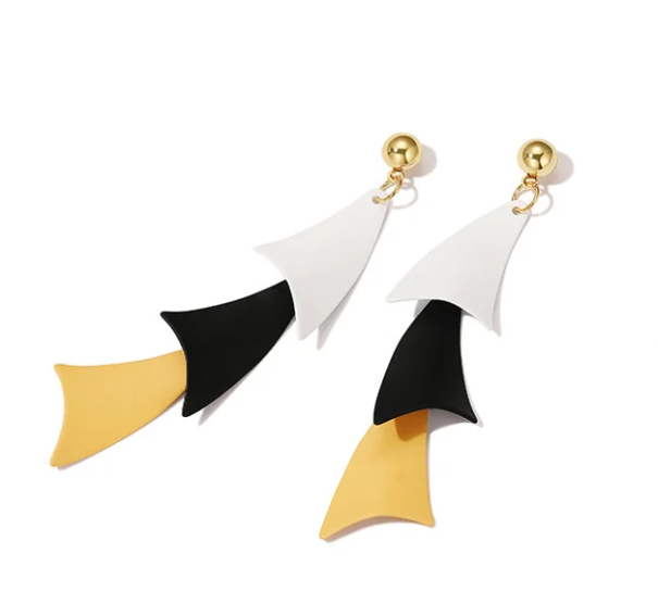 Thumbnail: Yellow White and Black Tassels Hoop Drop Earring