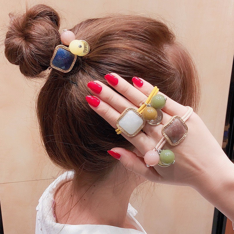 縮圖：2Pcs Bead Decor Hair Tie
