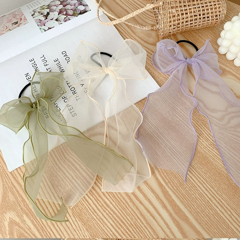 縮圖：Long Bow Silk Bead Decor Hair Tie