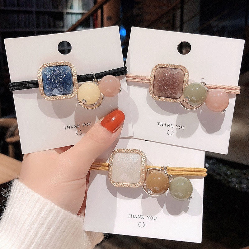 縮圖：2Pcs Bead Decor Hair Tie