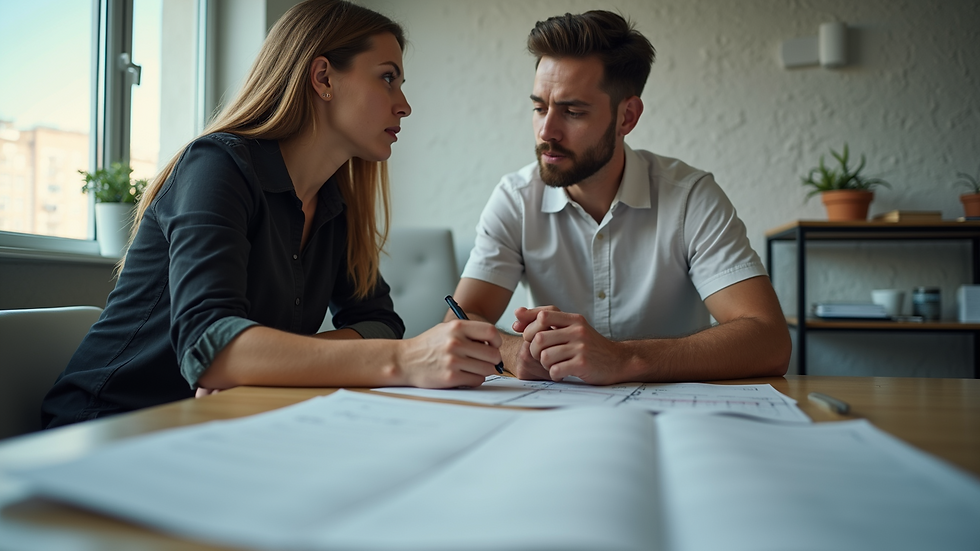 Eye-level view of a mentor and student discussing plans