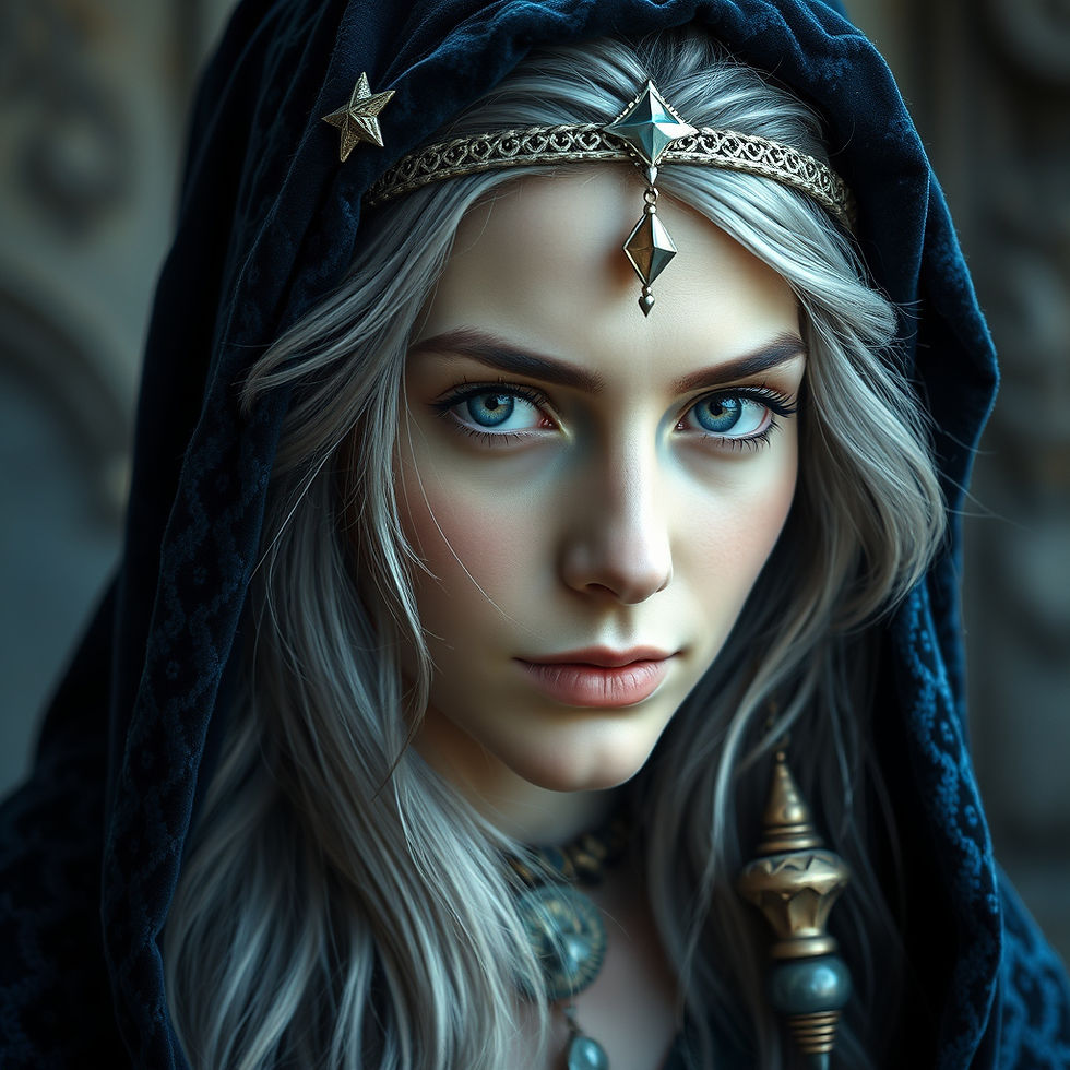 ethereal beautiful wise immortal mage wizard medieval fantasy character woman with kind ey