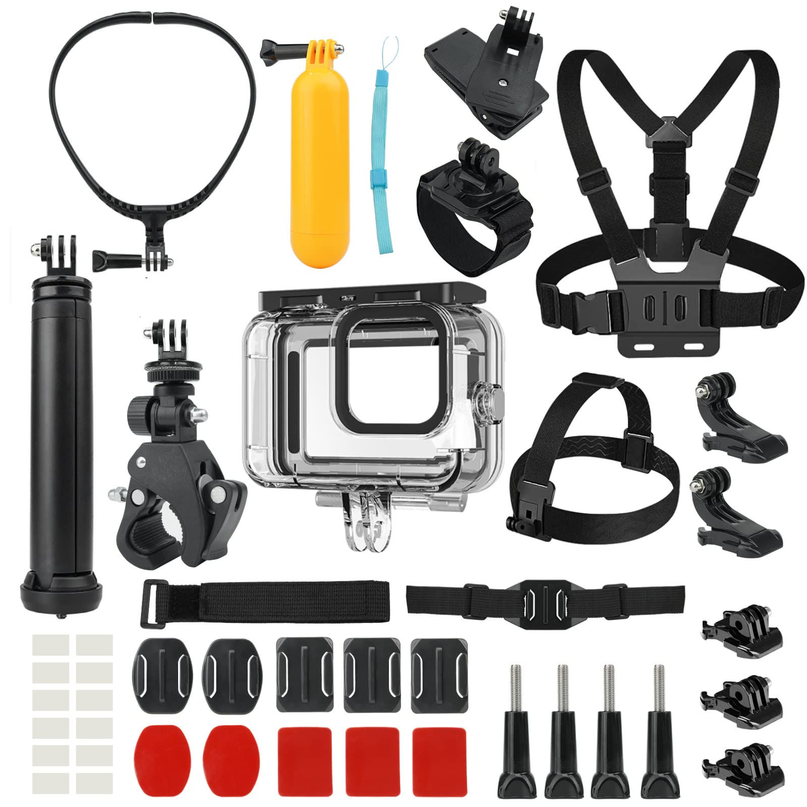 Action Camera Accessories Kit w/Waterproof Case for GoPro Neck Mount+Selfie Stic