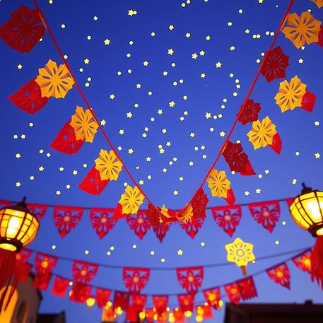 many small stars in the background like in the sky and add some papel picado mexican decor