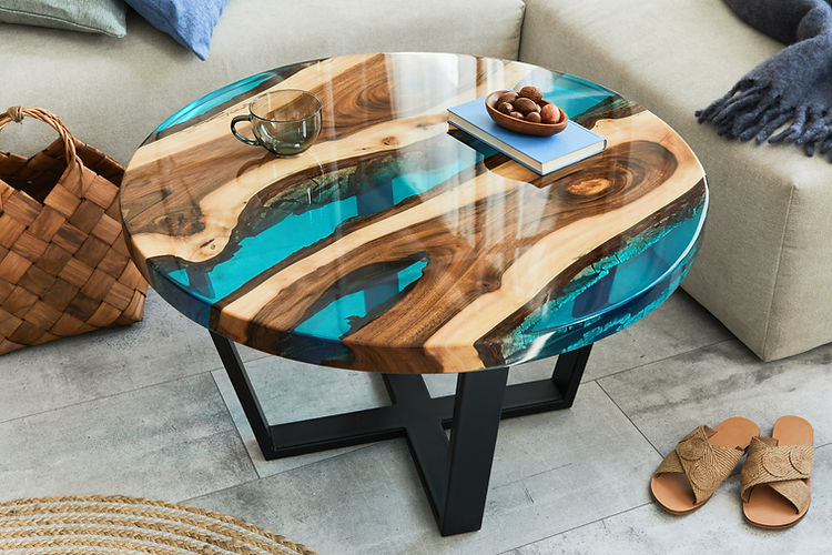 Stylish composition with design epoxy coffee table