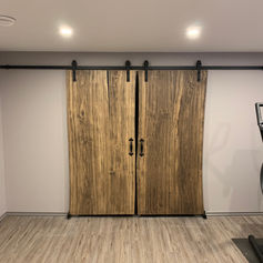 A wooden sliding door