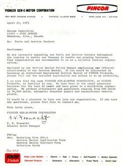 Pincor Generators Agrement - 1973