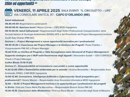 Convegno “Project Management, Intelligenza Artificiale ed Ecosostenibilità nel mondo dell’Ingegneria, dell’Architettura e della Geologia: Sfide ed Opportunità”