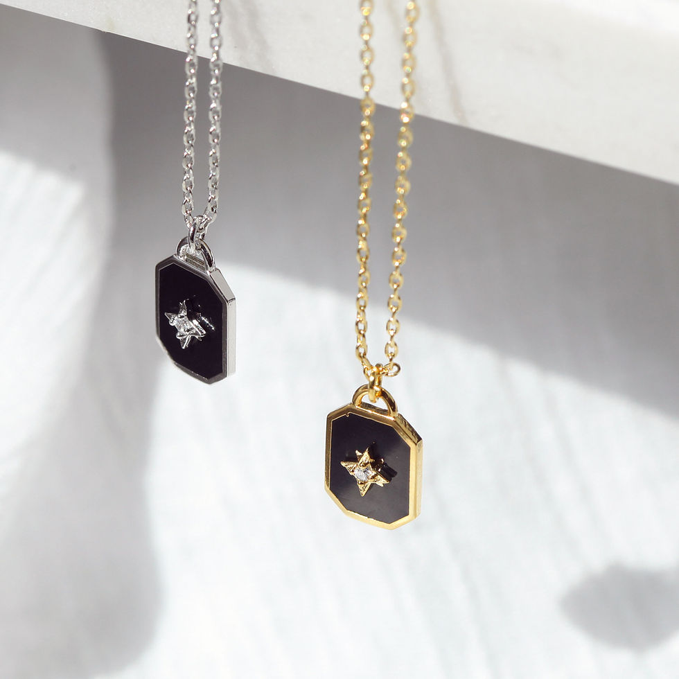Thumbnail: onyx star and moon square necklaces