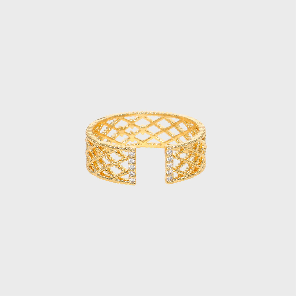 Thumbnail: Reversible Gold Lattice Open Ring - Adjustable Mesh Band with Crystal Accents