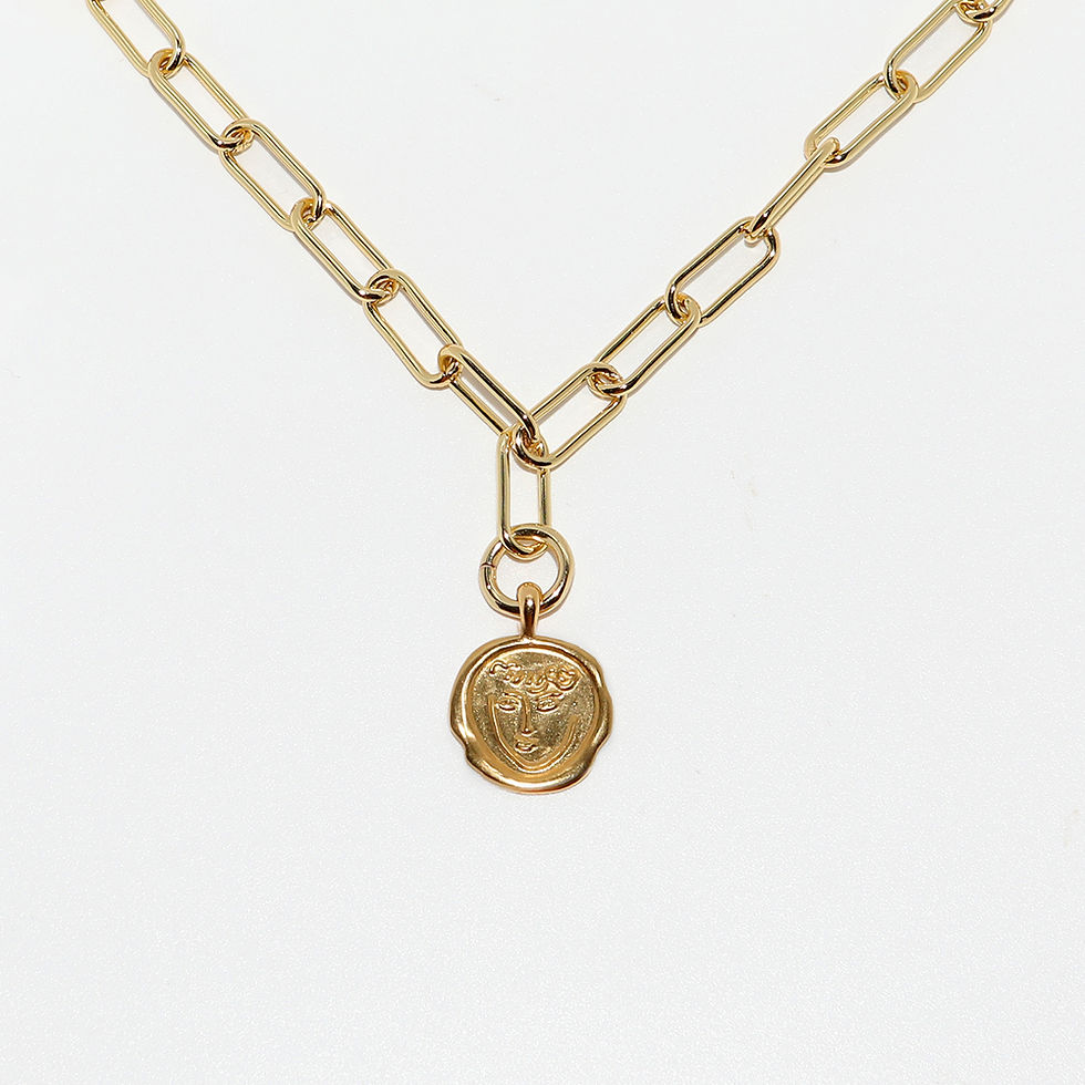 Thumbnail: A Dalbit gold face coin thick paperclip chain necklace