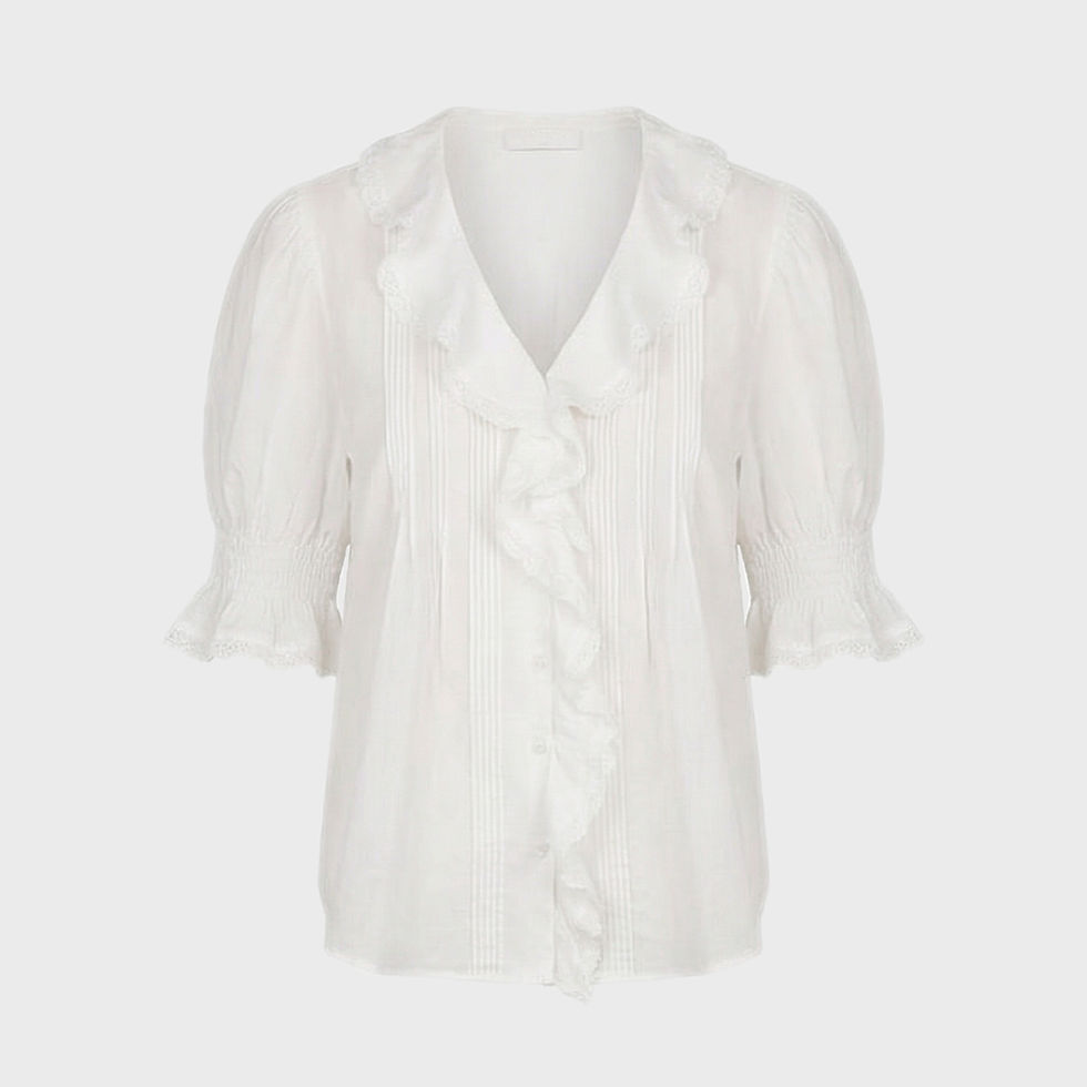 Thumbnail: White cotton ruffle blouse for women, lightweight breathable summer top