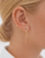 14K Solid Gold Dainty Double Chain Drop Studs