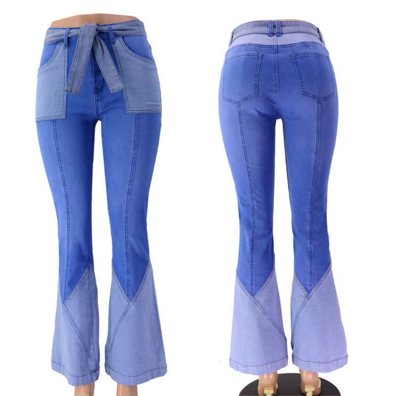 Thumbnail: Ladies New Style Vintage High Waist Splicing Flare Demin Jeans